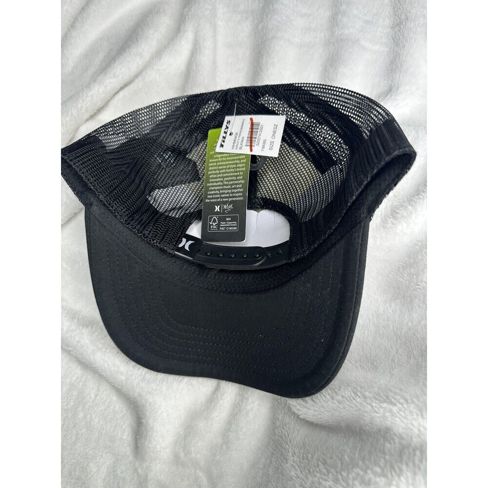 Hurley Hat Cap Snap Back Trucker Mens One Size Black White Flame Logo Mesh - Picture 2 of 2